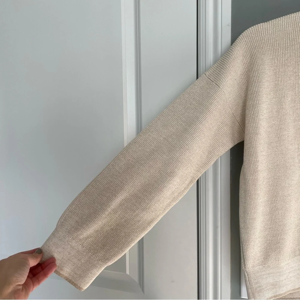 Eleventy Italian Made 100% Cotton Metallic Thread Beige Neutral Knit Cardigan - Picture 5 of 17